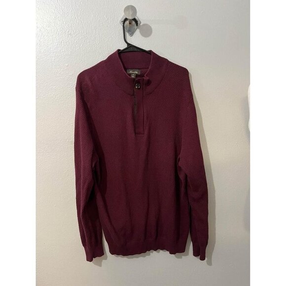Tasso Elba Supima Cotton Burgundy  1/4 Zip Sweater Mens Size XL - Picture 1 of 10